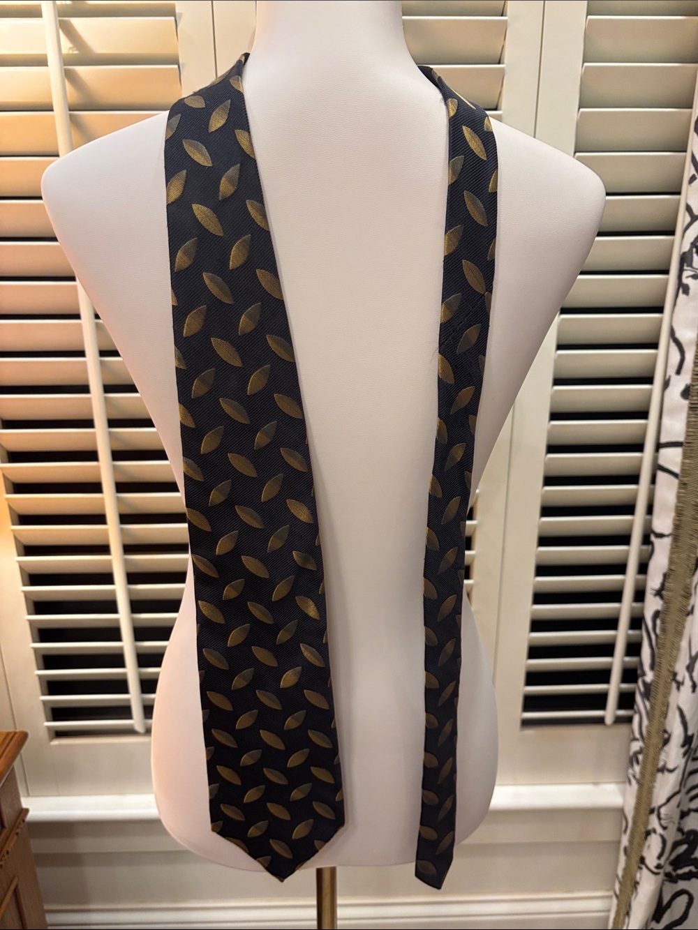 Classic Black Tie with Gold Leaf Pattern - Men's Accessory